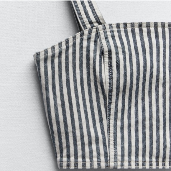 ZARA Thick Strap Striped Denim Crop Top - Picture 7 of 8